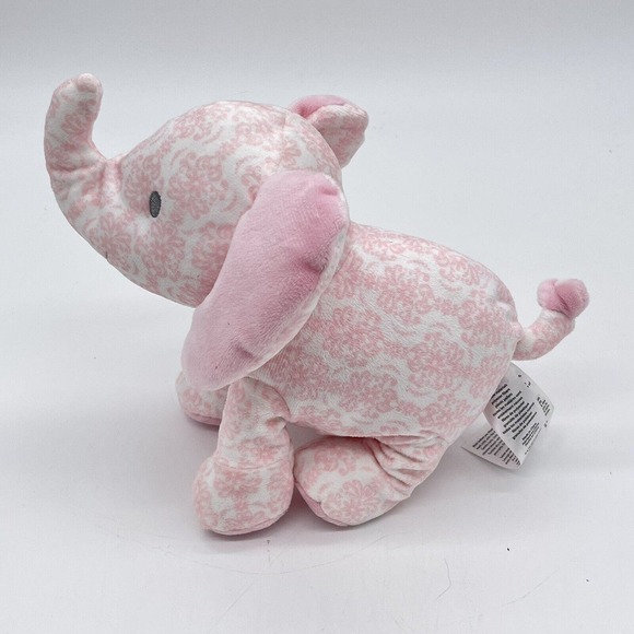 9" Little Me Pink Floral Damask Elephant Plush Lovey Rattle 2019 Gray White EUC - Picture 11 of 12